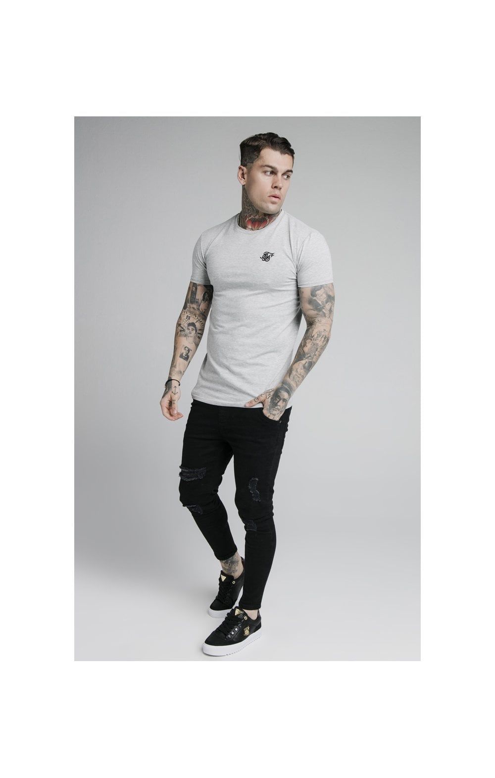 Grey Marl Essential Muscle Fit T-Shirt sold by Siksilk product image thumbnail 5
