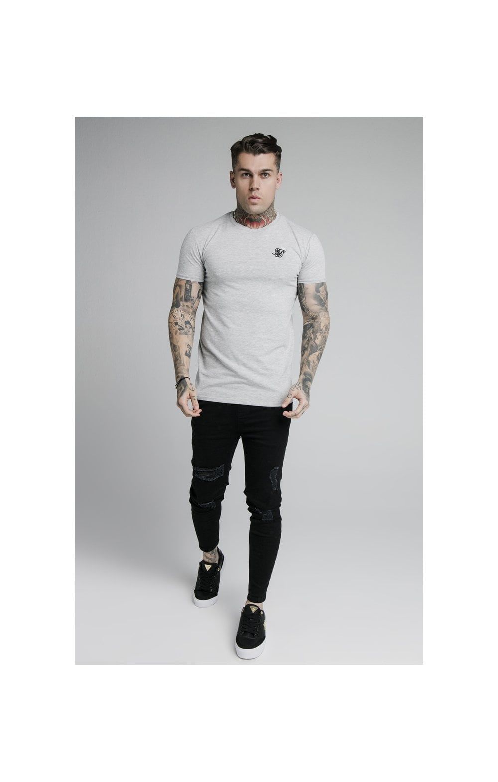 Grey Marl Essential Muscle Fit T-Shirt sold by Siksilk product image thumbnail 3