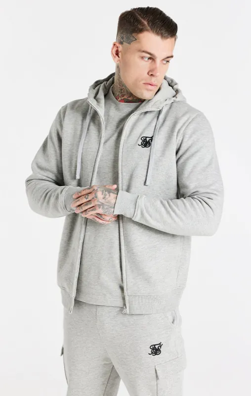 Grey Marl Essential Zip Through Funnel Neck Hoodie sold by Siksilk