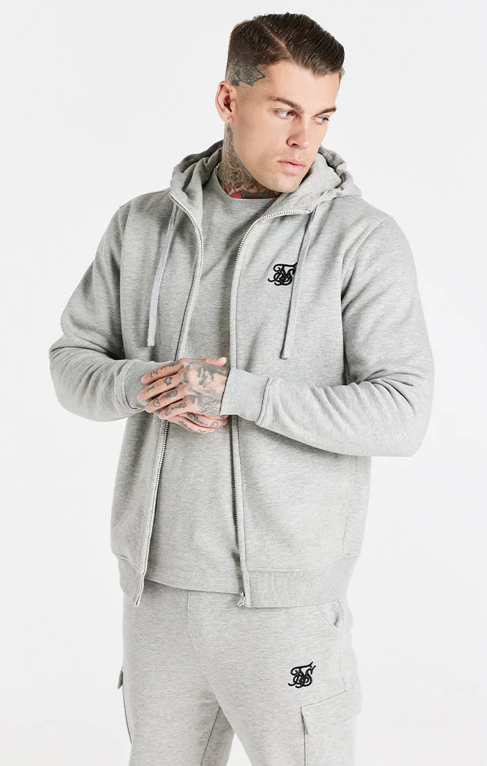 Grey Marl Essential Zip Through Funnel Neck Hoodie sold by Siksilk
