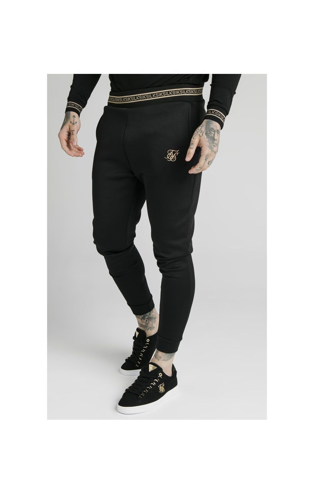 SikSilk Element Muscle Fit Cuff Joggers - Black & Gold sold by Siksilk