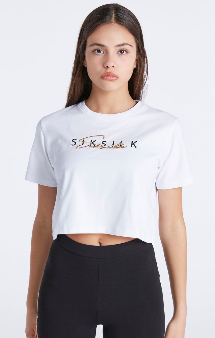 Girls White Signature Cropped T-Shirt sold by Siksilk product image thumbnail 2