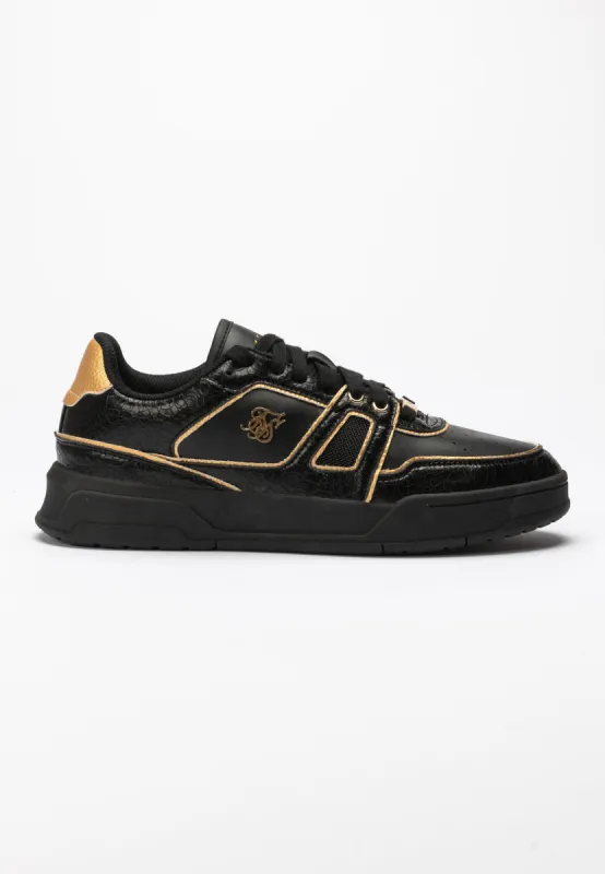Black And Gold Trimmed Low Top Court Trainer sold by Siksilk