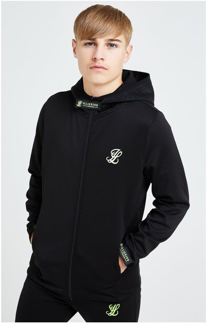 Illusive London Element Agility Zip Through Hoodie - Black & Green sold by Siksilk