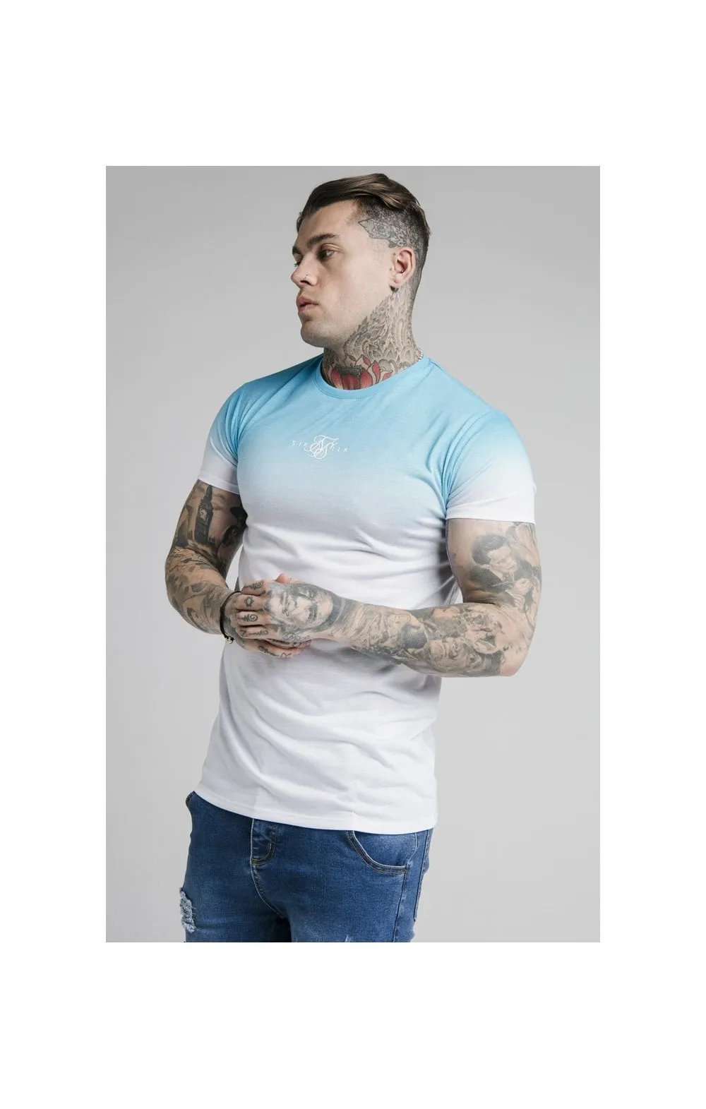 SikSilk High Fade Tee - Teal & White sold by Siksilk
