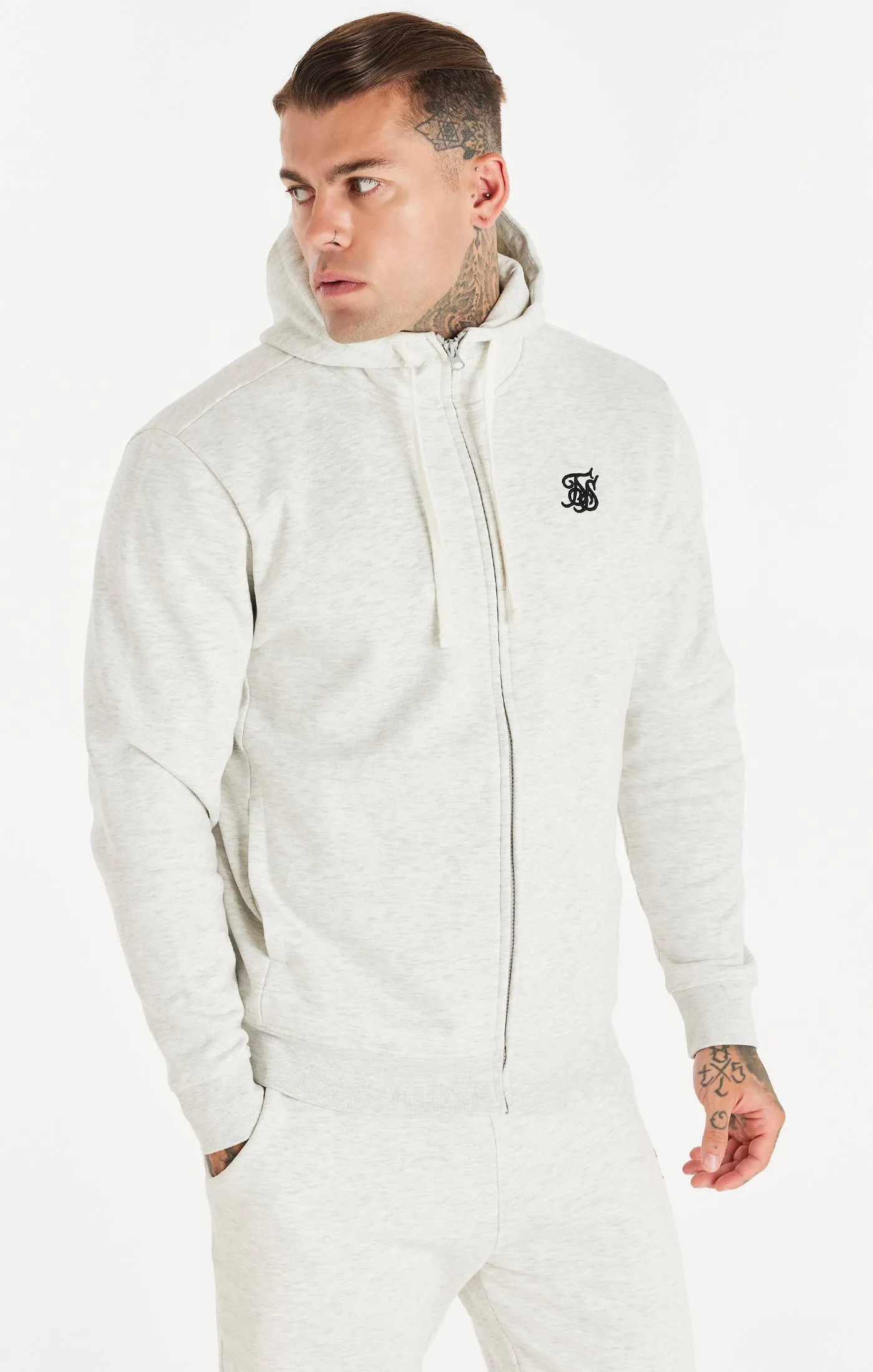 Snow Marl Essential Zip-Thru Funnel Neck Hoodie sold by Siksilk product image thumbnail 2