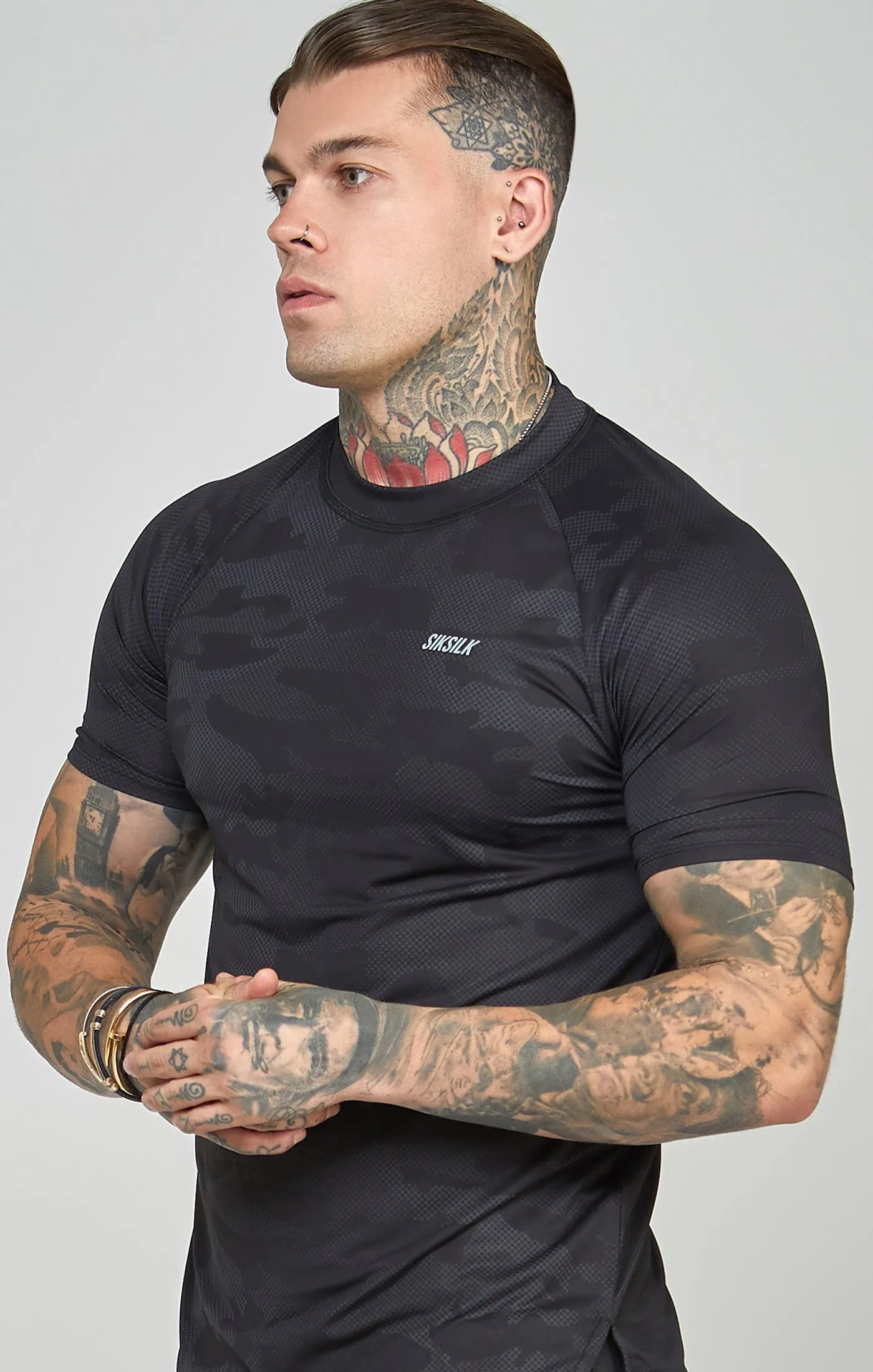 Camo Sports Curved Hem Muscle Fit T-Shirt sold by Siksilk