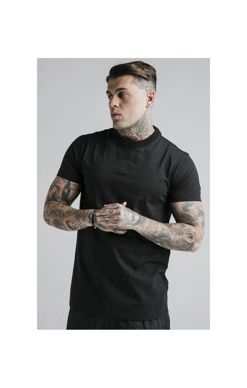 SikSilk S/S Fitted Box Tee - Black & Grey sold by Siksilk