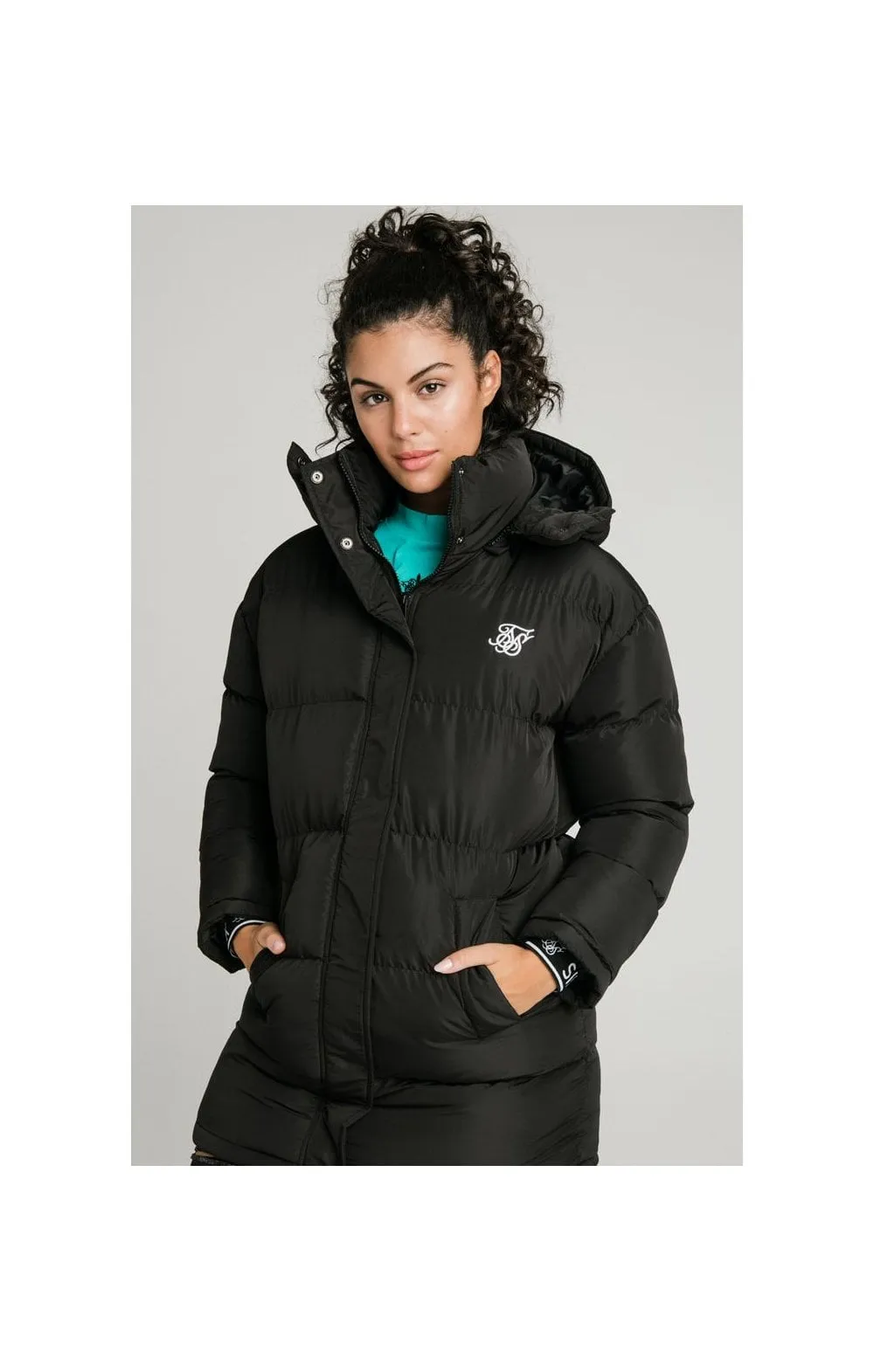 SikSilk Longline Padded Jacket - Black sold by Siksilk