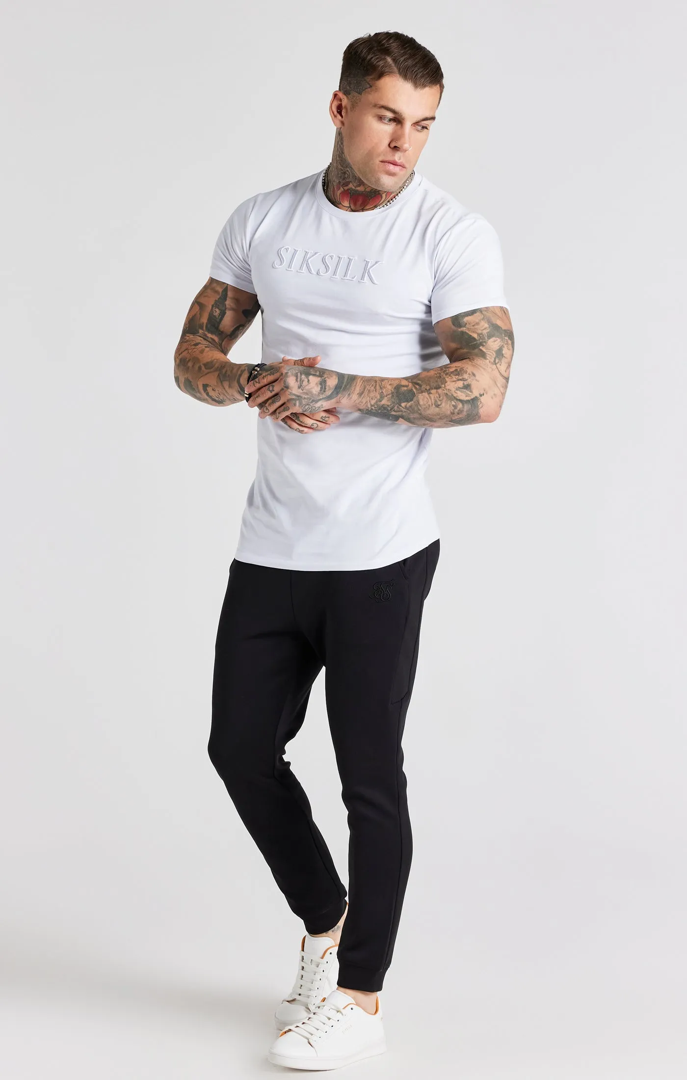 White Embroidered Muscle Fit T-Shirt sold by Siksilk product image thumbnail 3