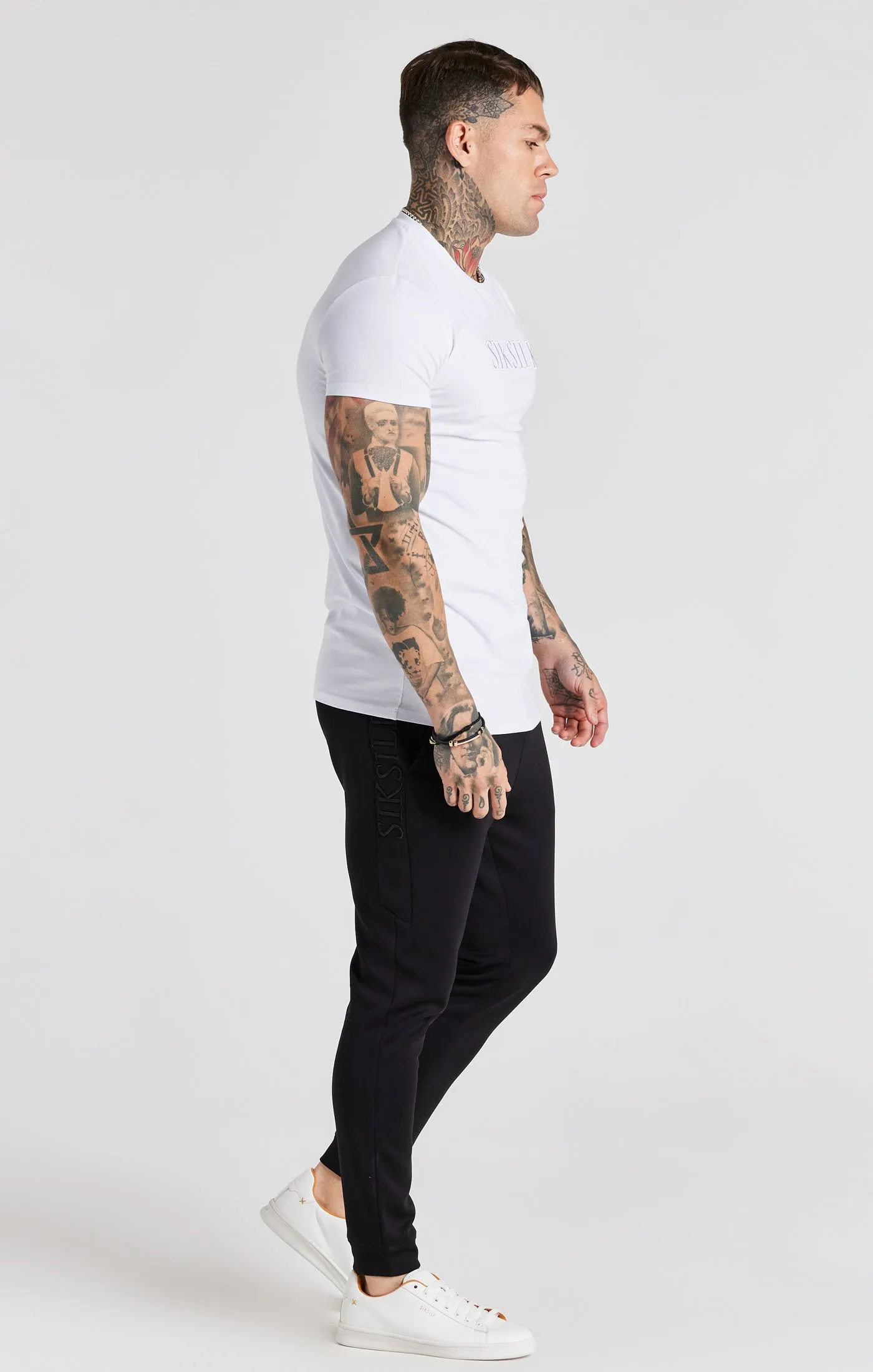White Embroidered Muscle Fit T-Shirt sold by Siksilk product image thumbnail 4