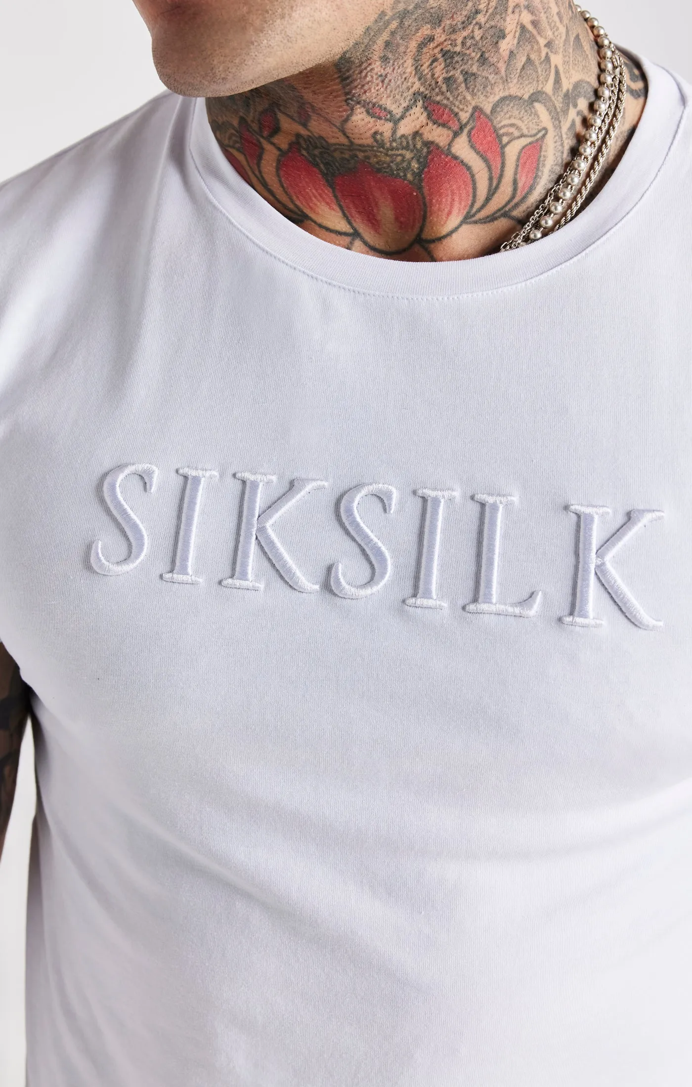 White Embroidered Muscle Fit T-Shirt sold by Siksilk product image thumbnail 2