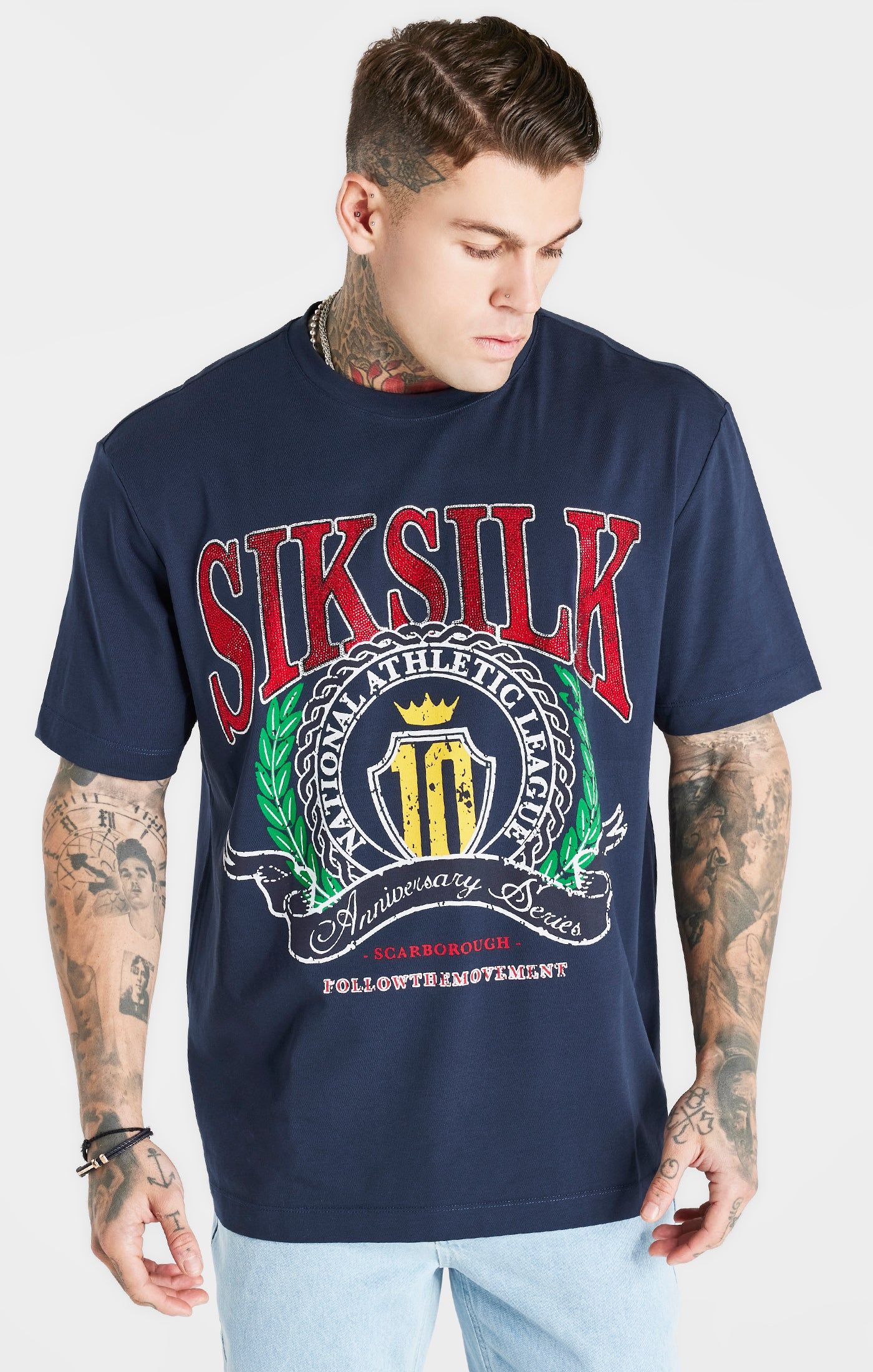 Navy Varsity Oversized T-Shirt sold by Siksilk
