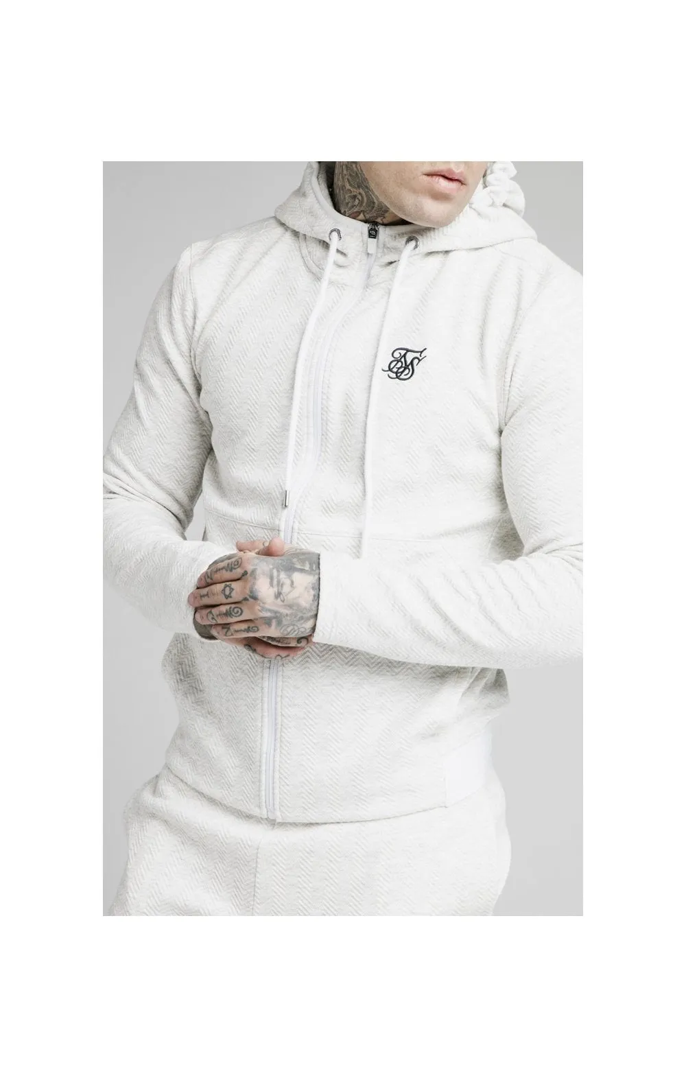 SikSilk Agility Textured Zip Through Hoodie - Snow Marl sold by Siksilk