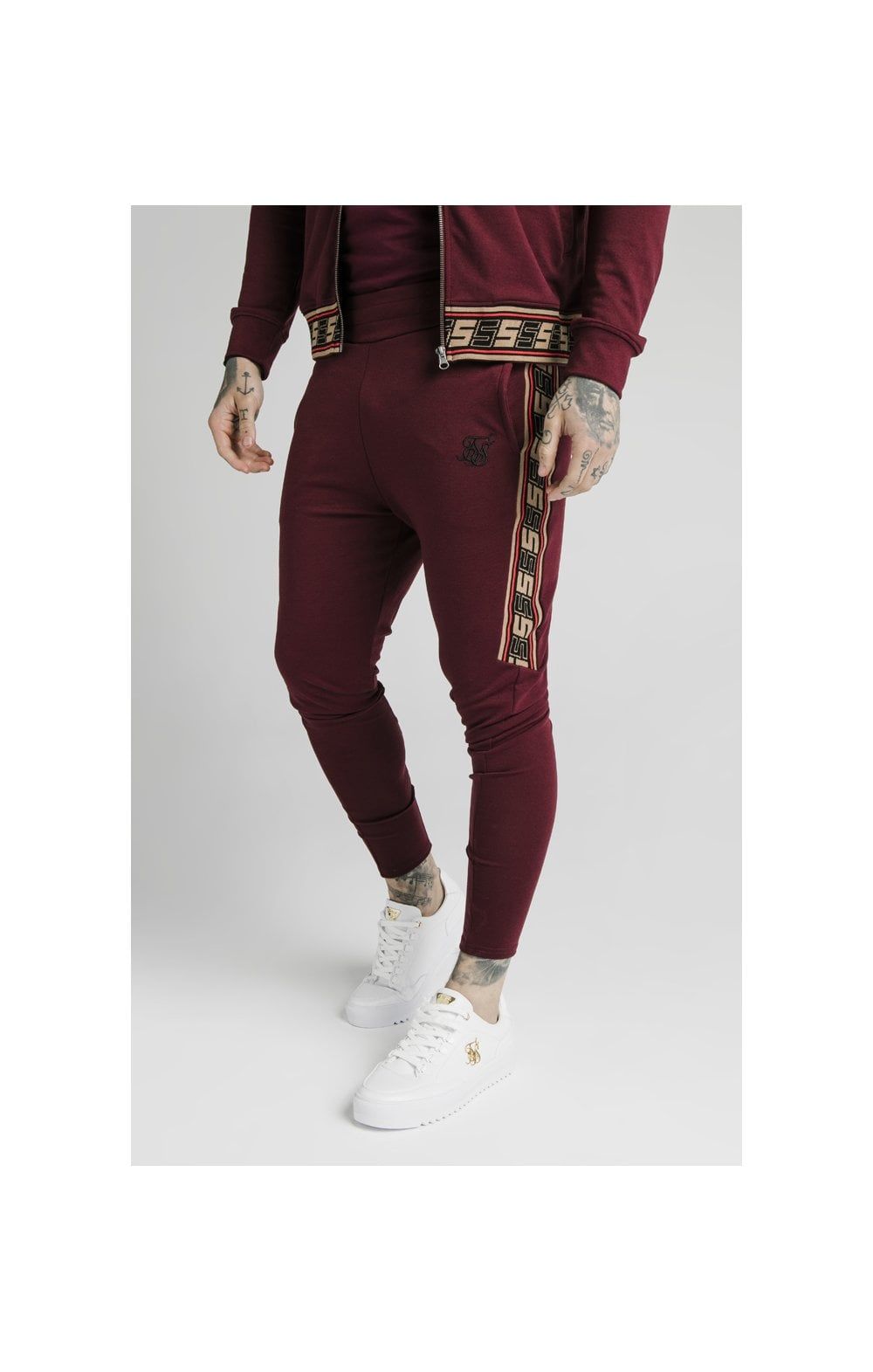 SikSilk Retro Jacquard Athlete Pants - Burgundy sold by Siksilk