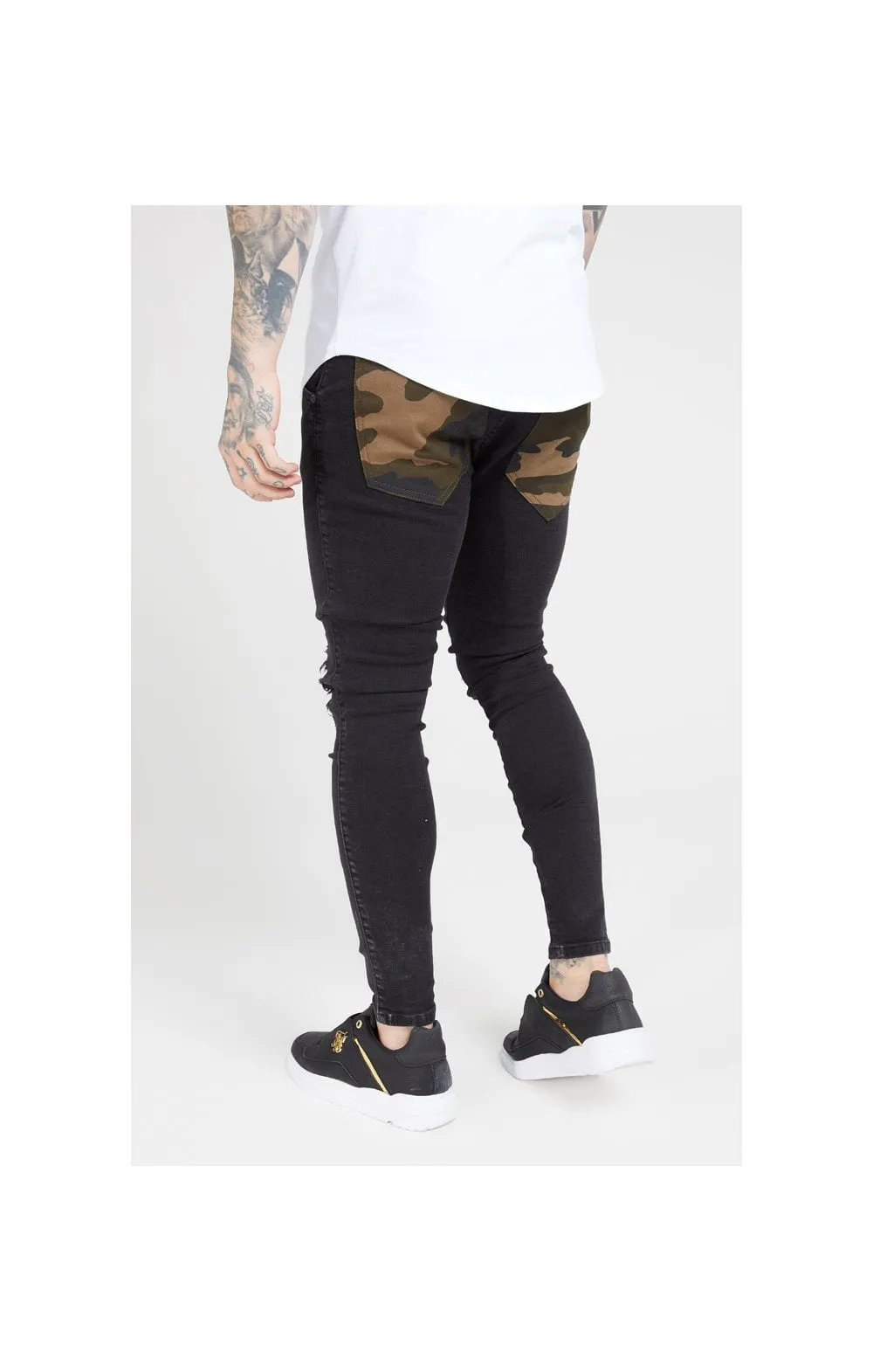 SikSilk Burst Knee Low Rise Denims - Washed Black & Camo sold by Siksilk product image thumbnail 3