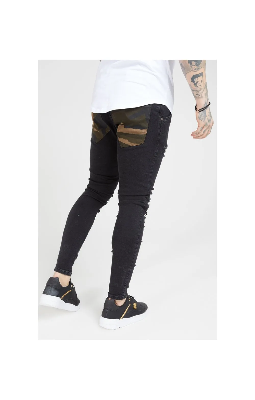 SikSilk Burst Knee Low Rise Denims - Washed Black & Camo sold by Siksilk product image thumbnail 4