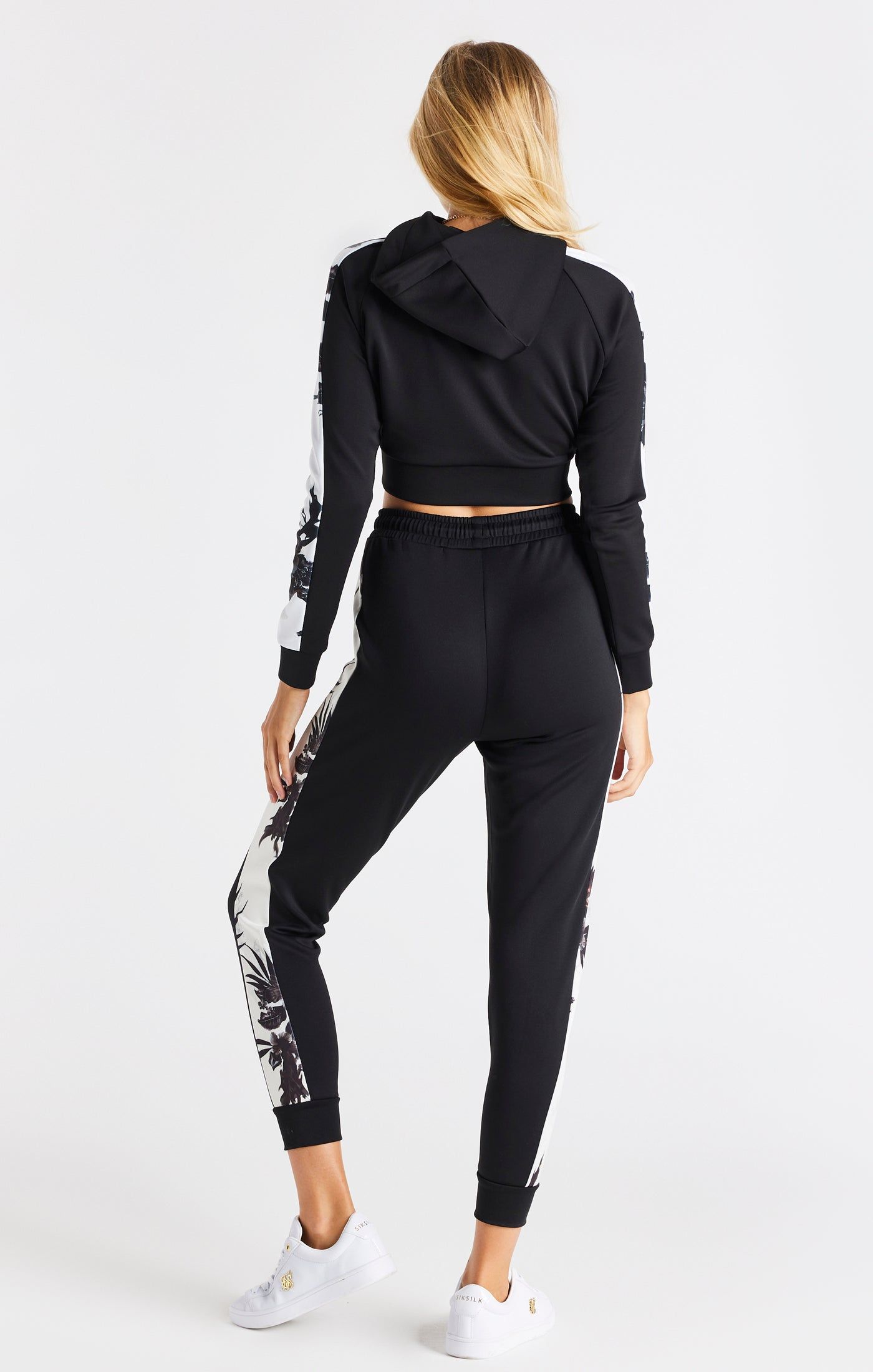 Black Floral Panel Sleeve Crop Hoodie sold by Siksilk product image thumbnail 5