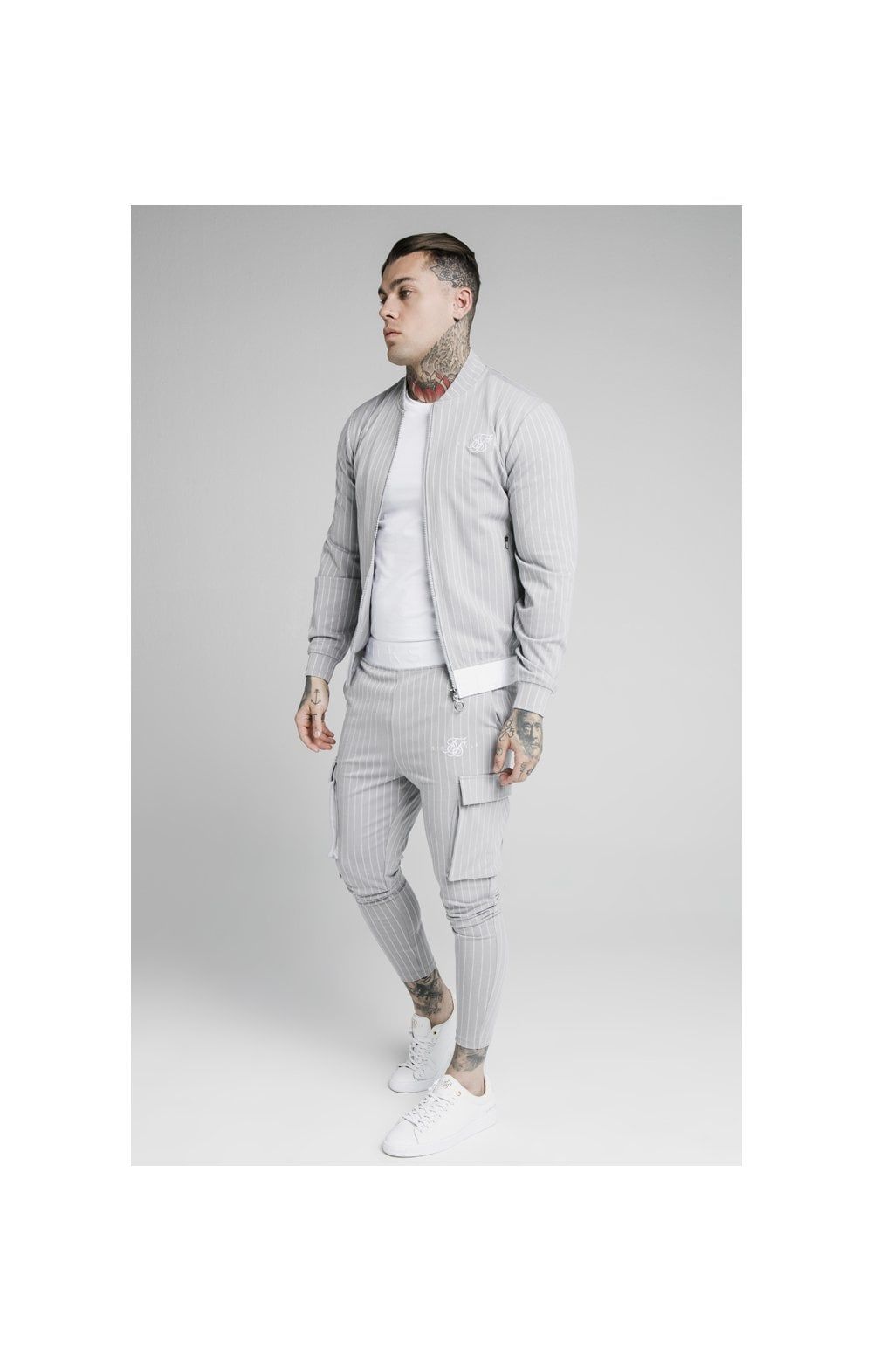 SikSilk Dual Stripe Bomber - Grey & White sold by Siksilk product image thumbnail 3