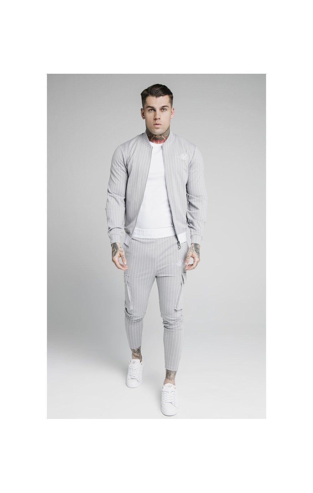 SikSilk Dual Stripe Bomber - Grey & White sold by Siksilk product image thumbnail 5