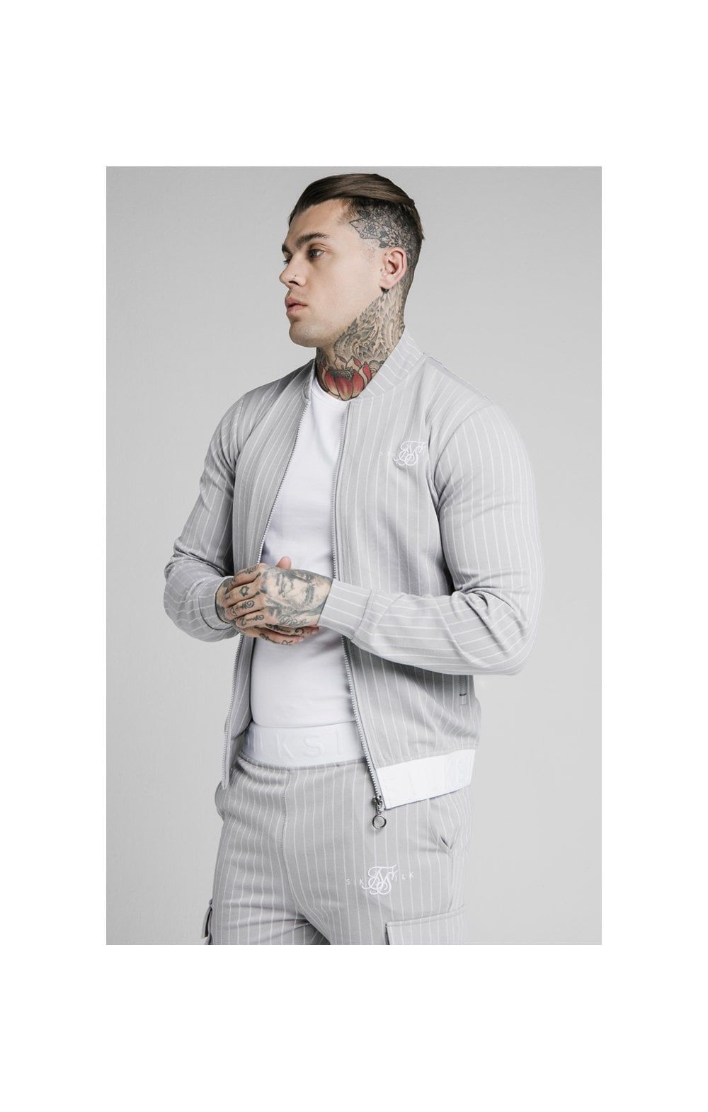 SikSilk Dual Stripe Bomber - Grey & White sold by Siksilk