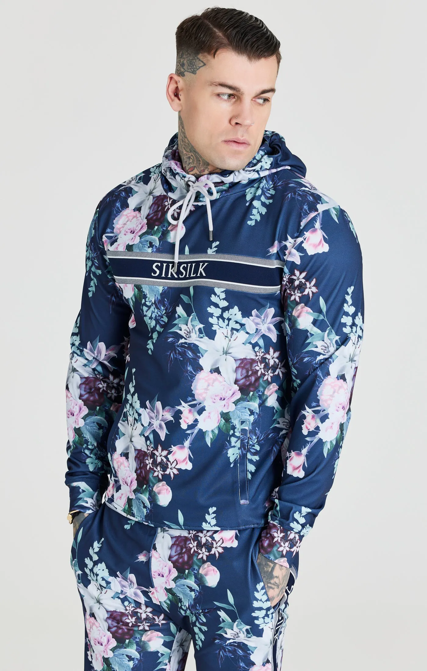 Navy Logo Detail Botanical Hoodie sold by Siksilk product image thumbnail 5