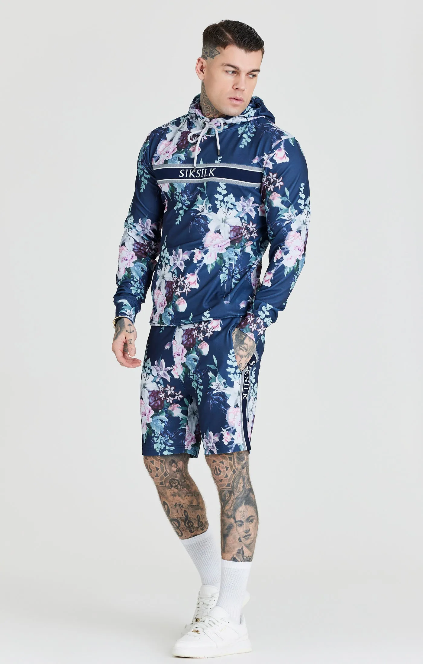 Navy Logo Detail Botanical Hoodie sold by Siksilk product image thumbnail 4