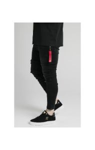 SikSilk Distressed Flight Jeans – Washed Black sold by Siksilk
