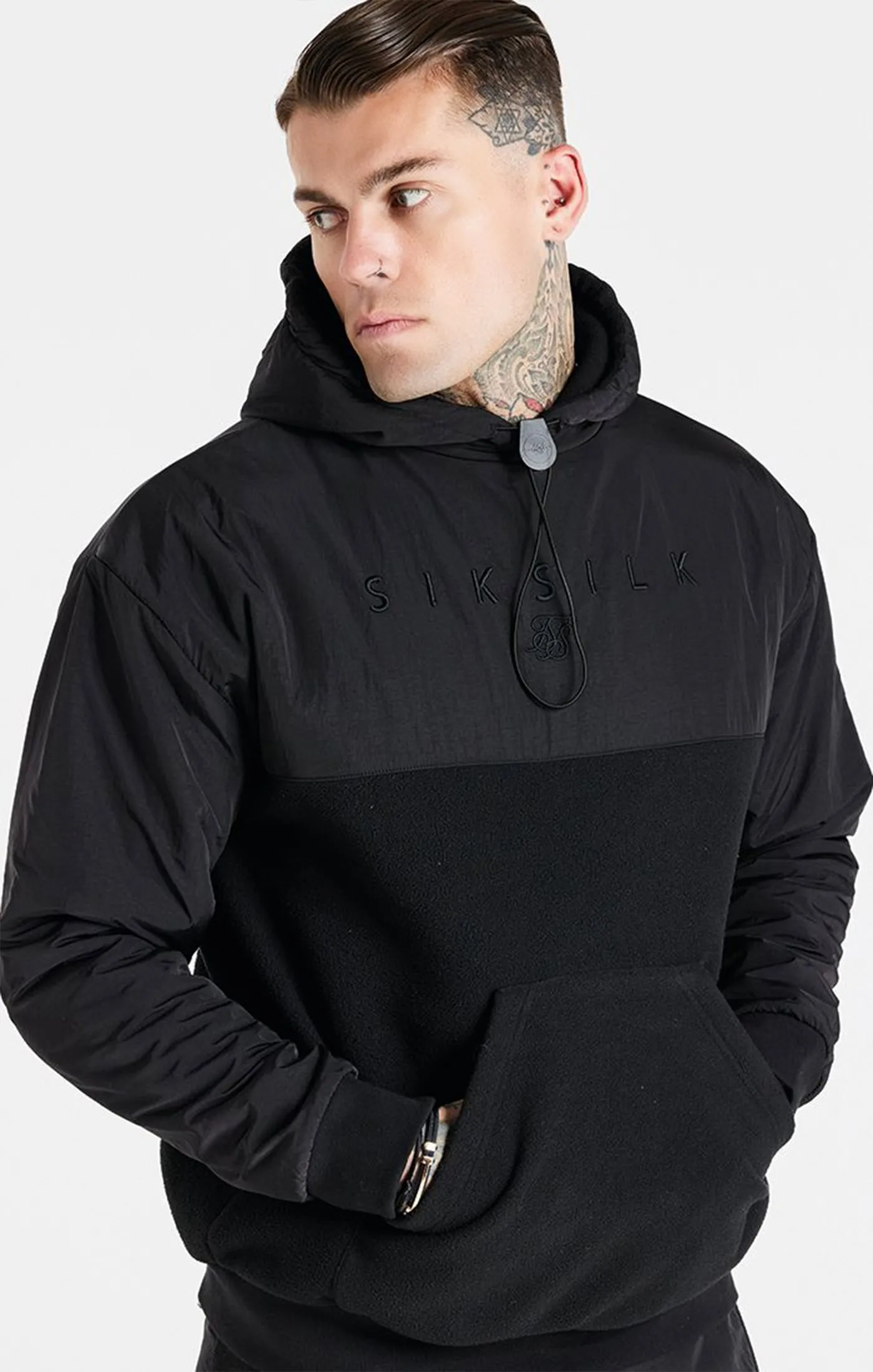 Black Hybrid Overhead Hoodie sold by Siksilk