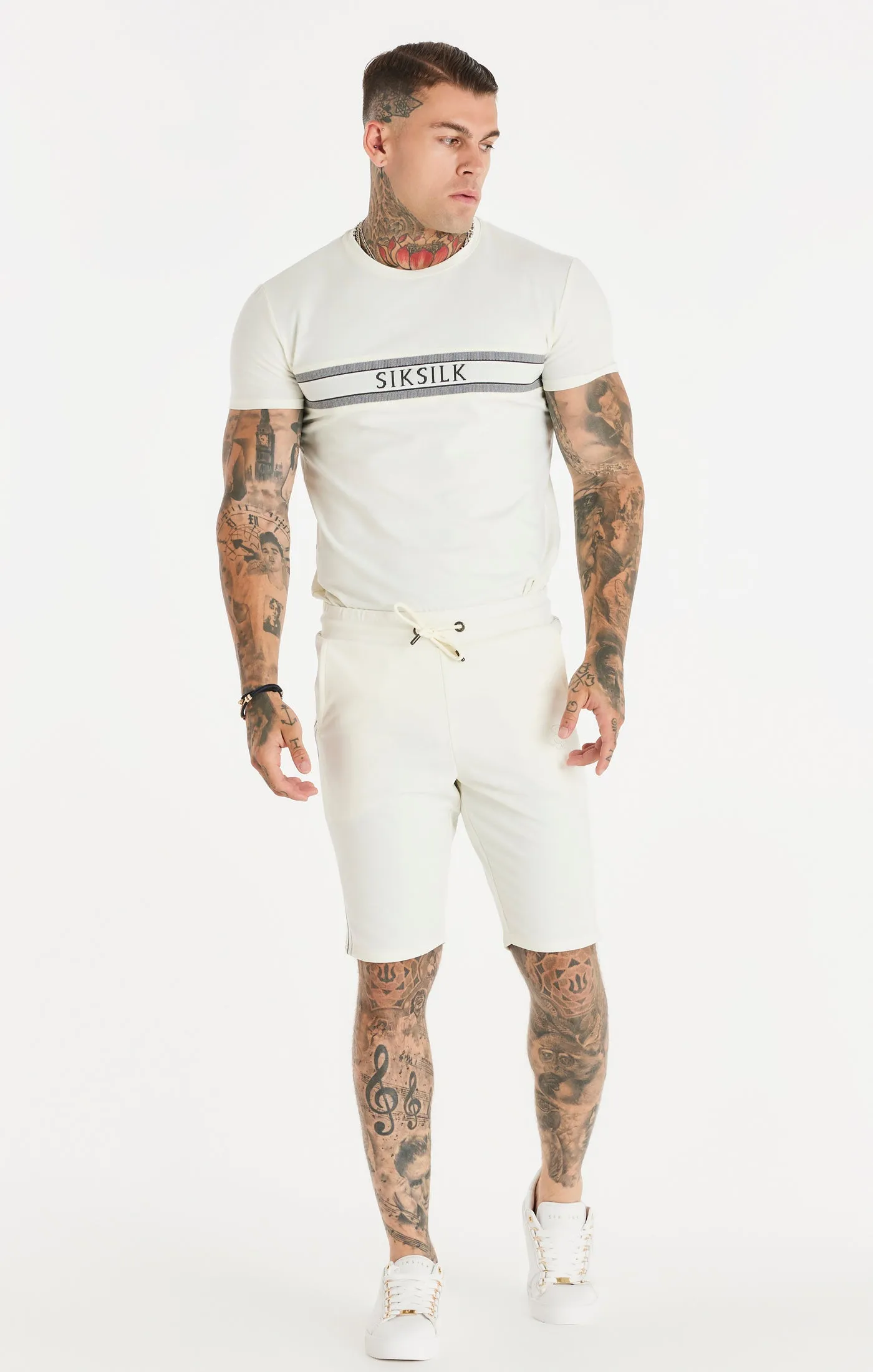 Ecru Knitted Tape Muscle Fit T-Shirt sold by Siksilk product image thumbnail 3