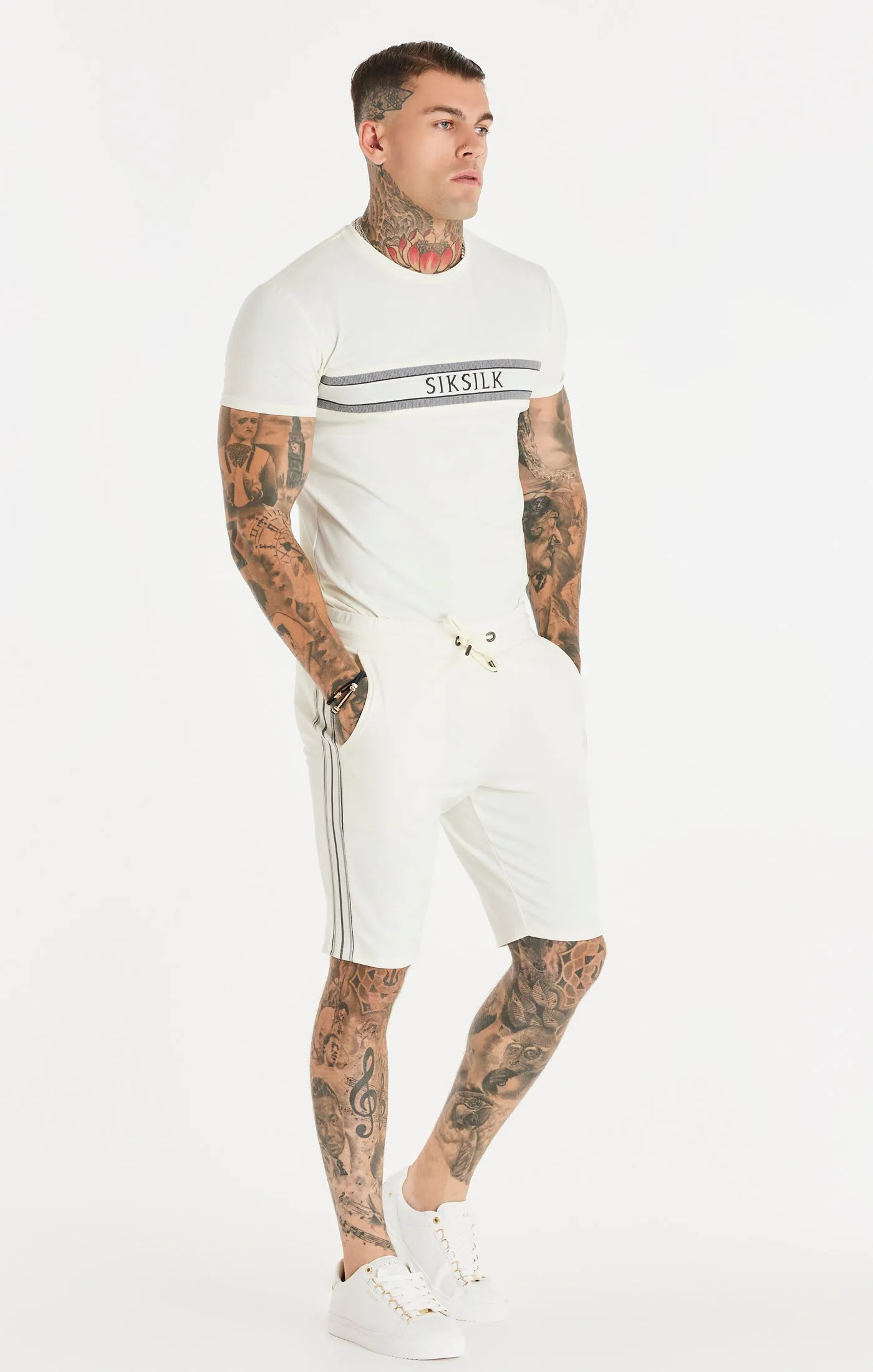 Ecru Knitted Tape Muscle Fit T-Shirt sold by Siksilk product image thumbnail 4