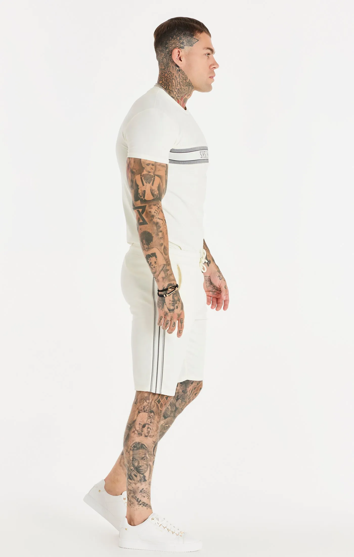 Ecru Knitted Tape Muscle Fit T-Shirt sold by Siksilk product image thumbnail 5