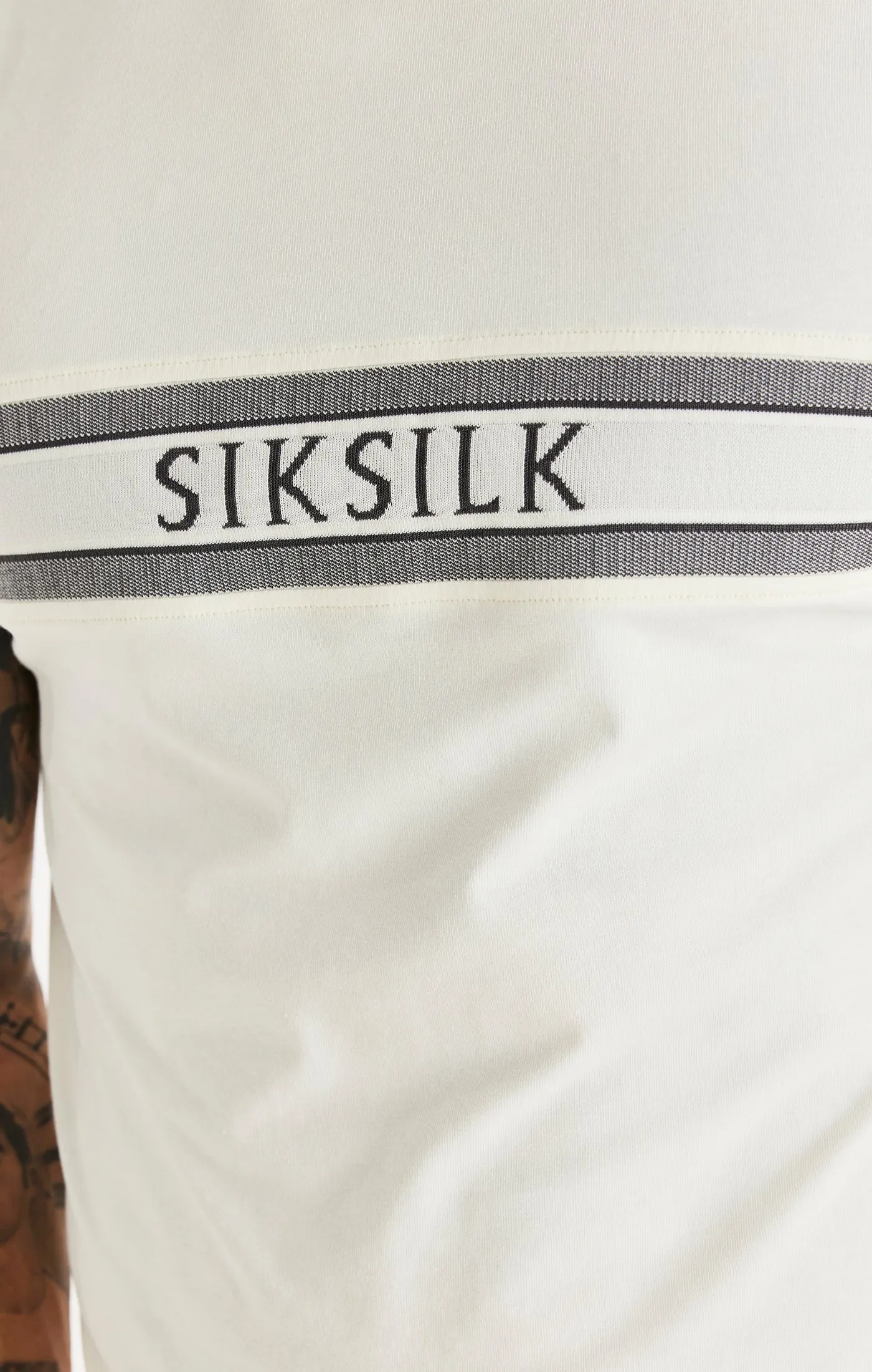 Ecru Knitted Tape Muscle Fit T-Shirt sold by Siksilk product image thumbnail 2