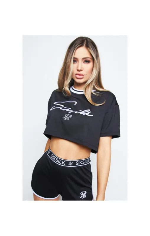 SikSilk Mesh Embroidered Crop Tee - Black sold by Siksilk