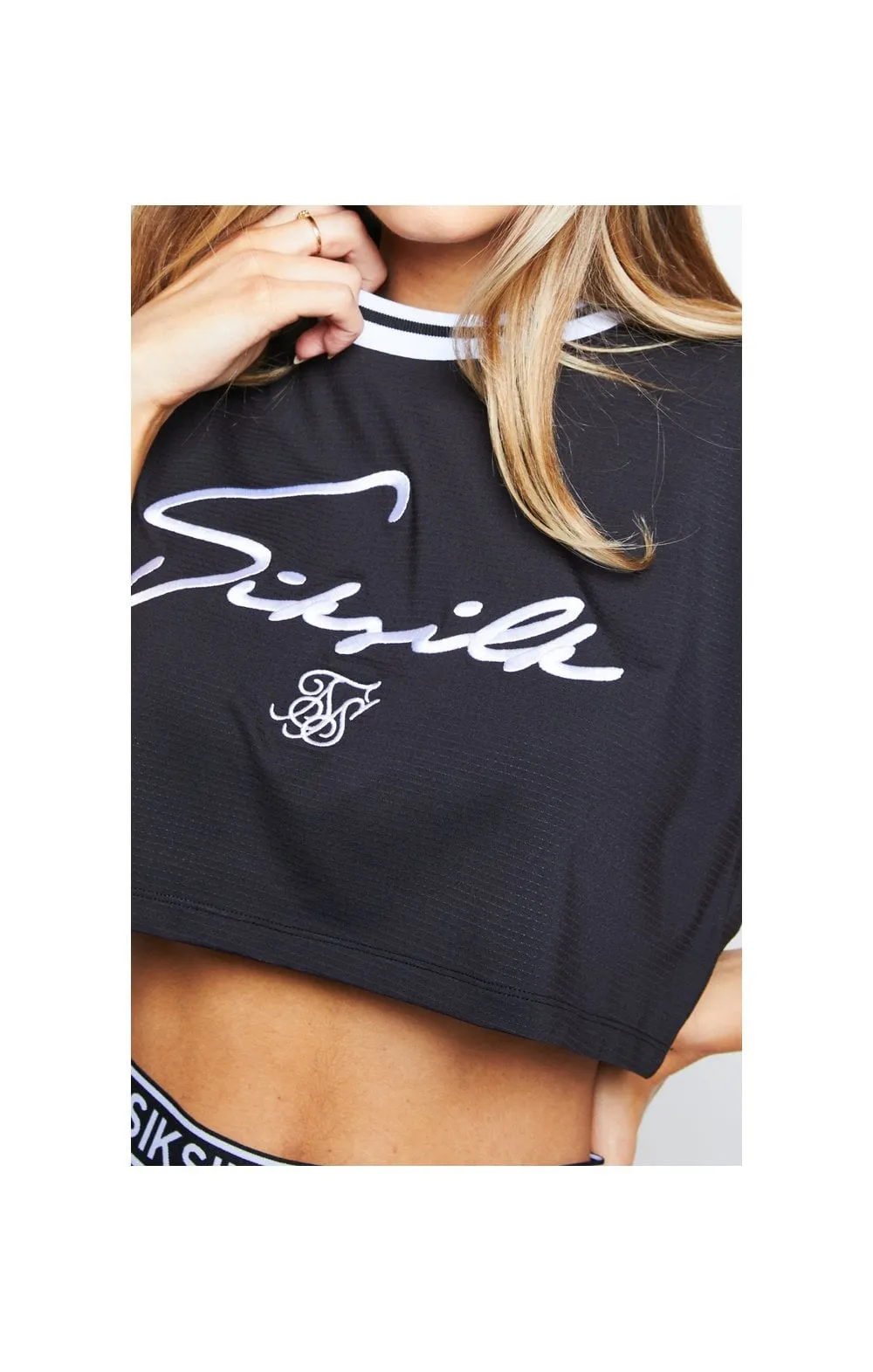 SikSilk Mesh Embroidered Crop Tee - Black sold by Siksilk product image thumbnail 2