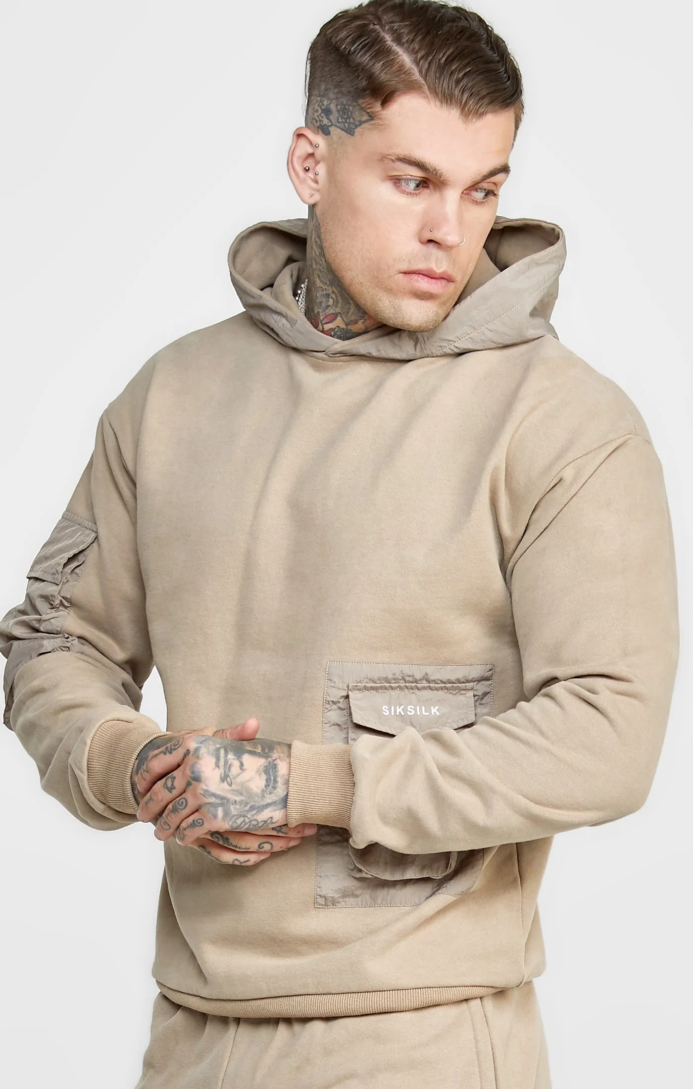 Tan Contrast Pocket Oversized Hoodie sold by Siksilk