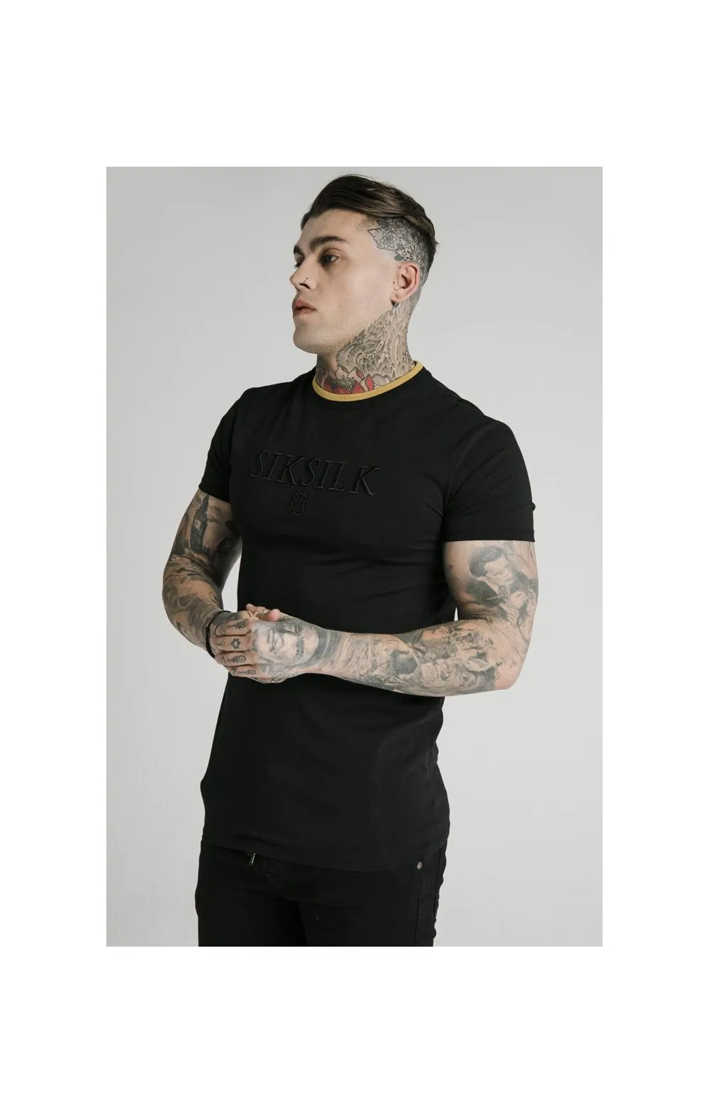 SikSilk Straight Hem Gym Tee – Black & Gold sold by Siksilk