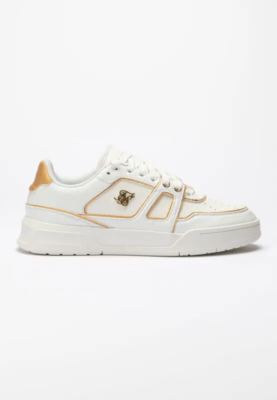 White And Gold Trimmed Low Top Court Trainer sold by Siksilk