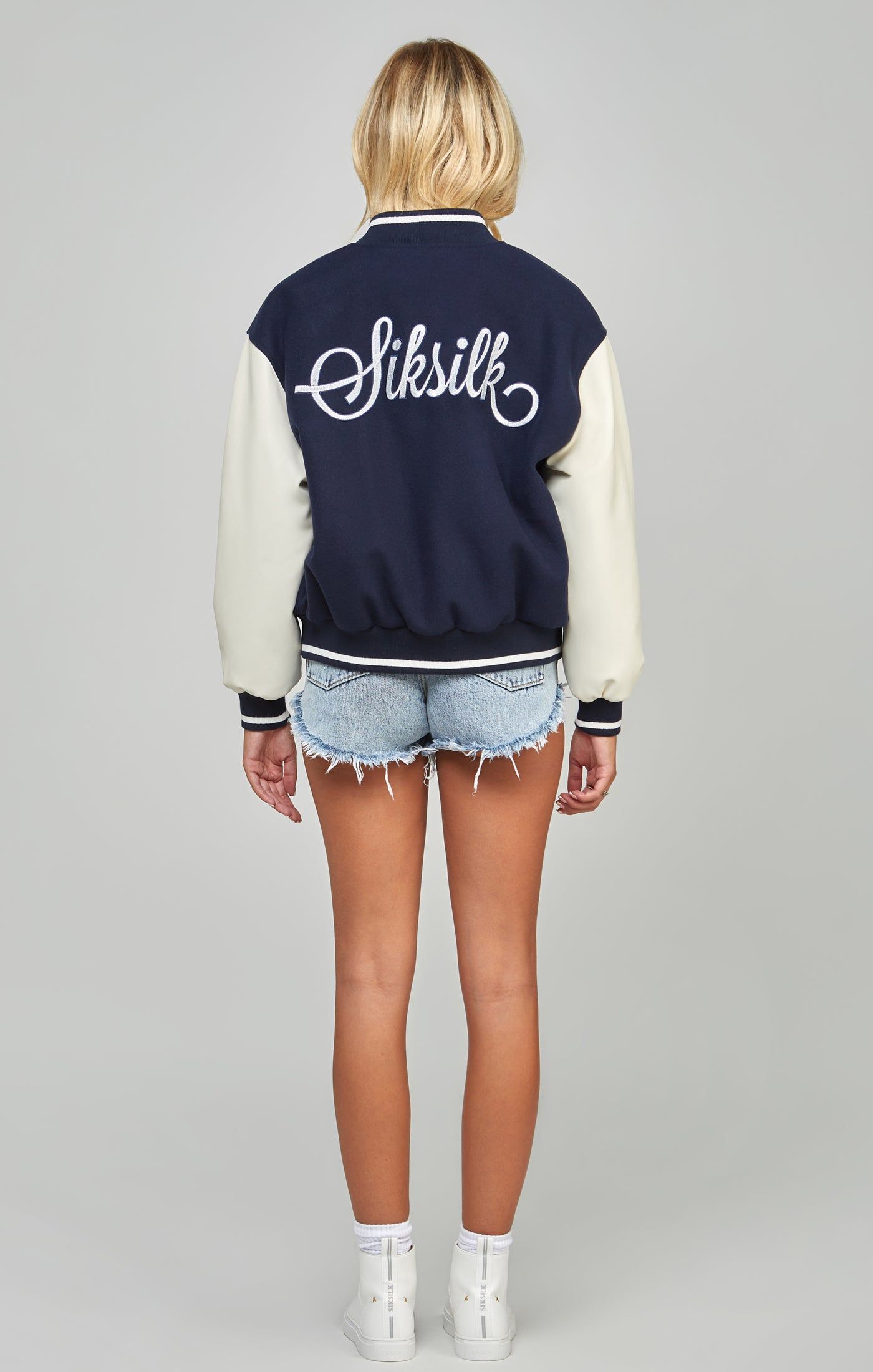 Navy Varsity Bomber Jacket sold by Siksilk product image thumbnail 5