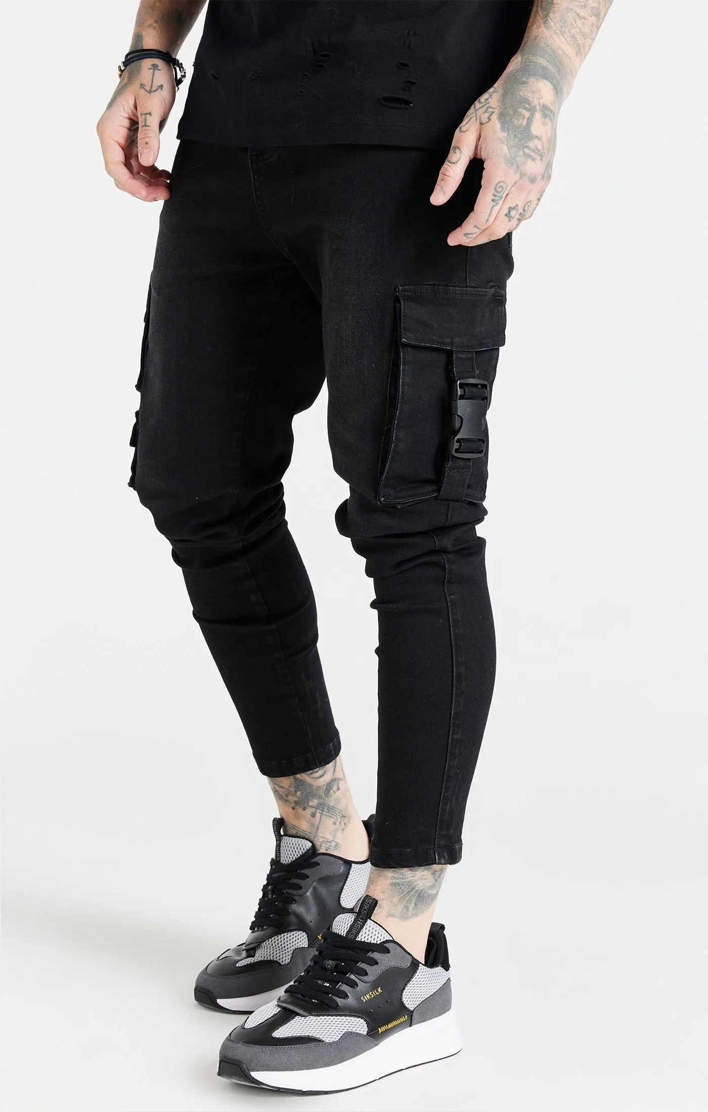 Black Cargo Skinny Jean sold by Siksilk