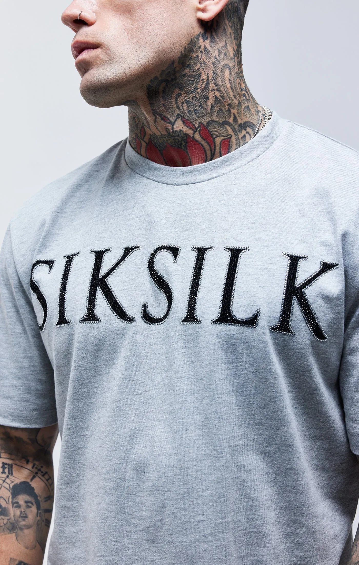 SikSilk Rhinestone Straight Hem Tee - Grey Marl sold by Siksilk