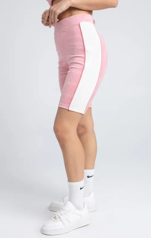 Pink Velour Embossed Cycle Short sold by Siksilk