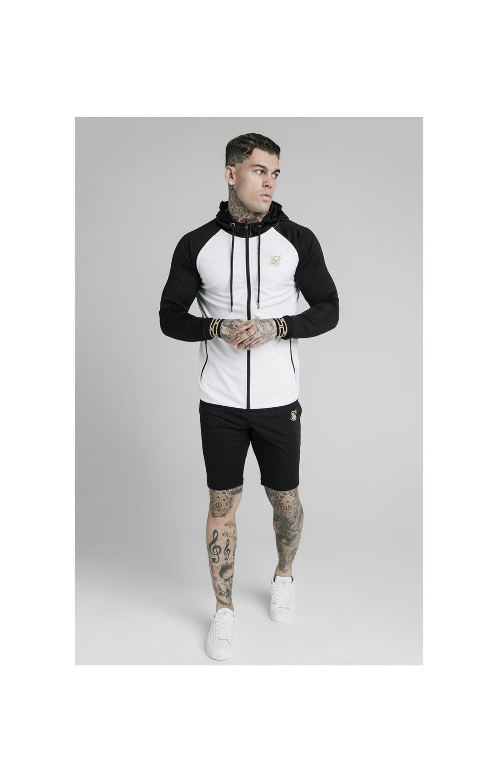 SikSilk Contrast Scope Zip Through Hoodie - Black & White sold by Siksilk