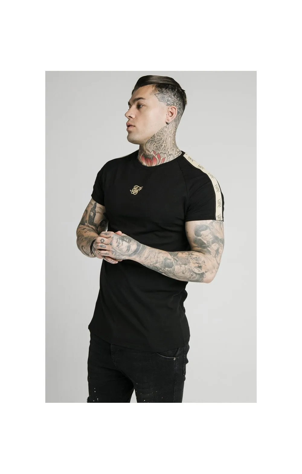SikSilk S/S Raglan Premium Tape Gym Tee - Black sold by Siksilk