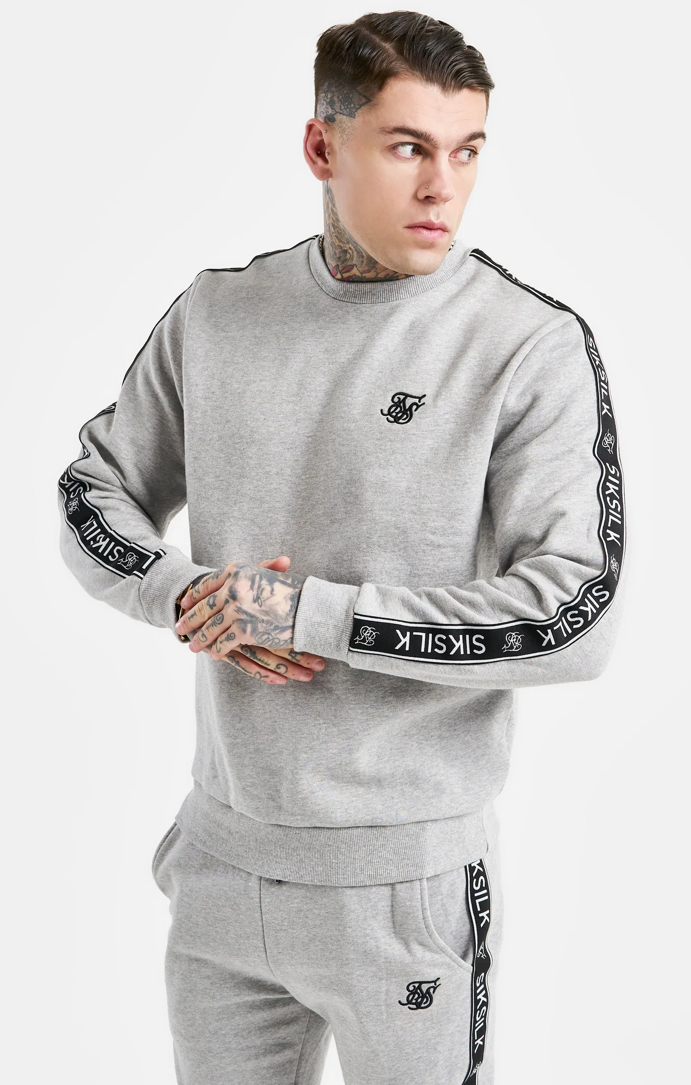Grey Taped Sweatshirt And Jogger Tracksuit Set sold by Siksilk product image thumbnail 2