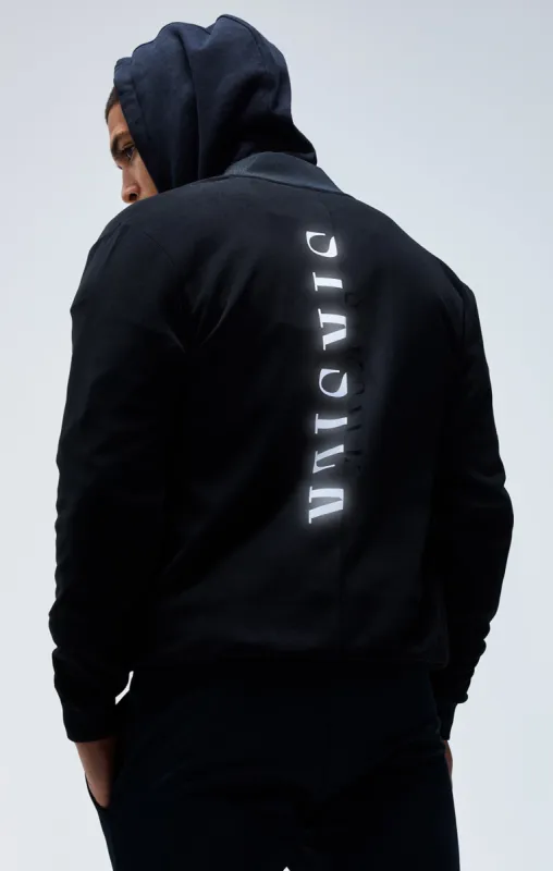 Black Reflective Bomber Jacket sold by Siksilk