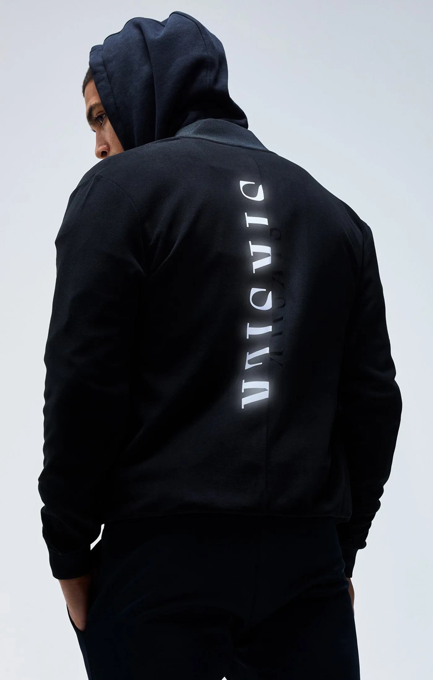 Black Reflective Bomber Jacket sold by Siksilk