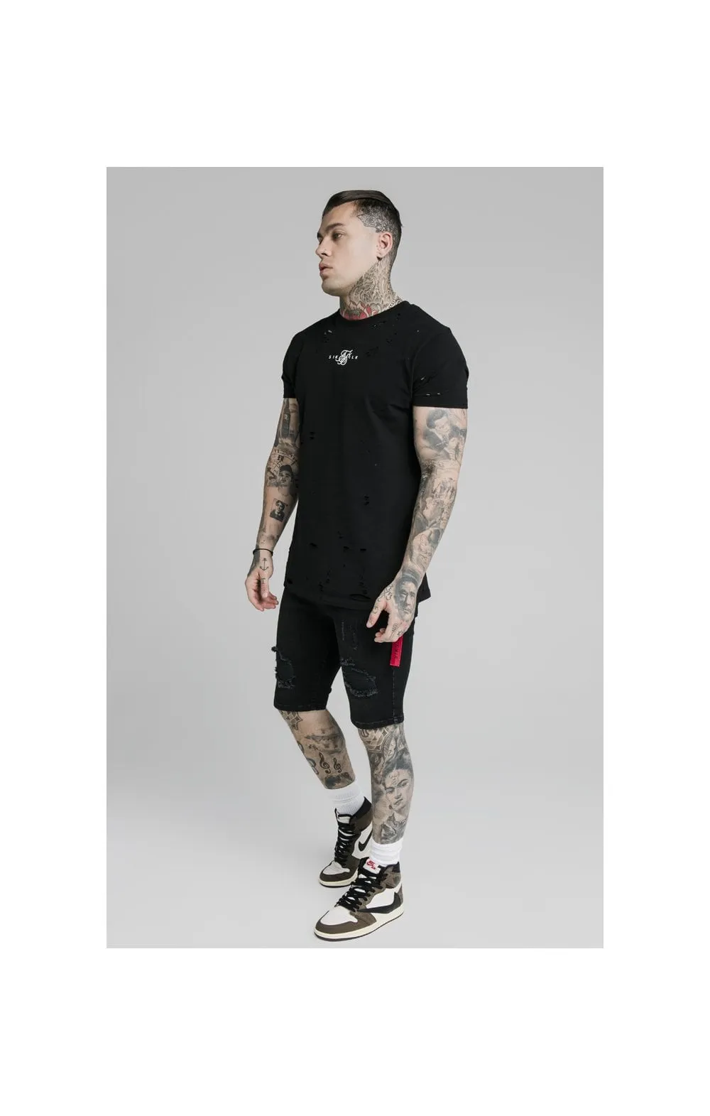 SikSilk Distressed Denim Flight Shorts – Washed Black sold by Siksilk product image thumbnail 4