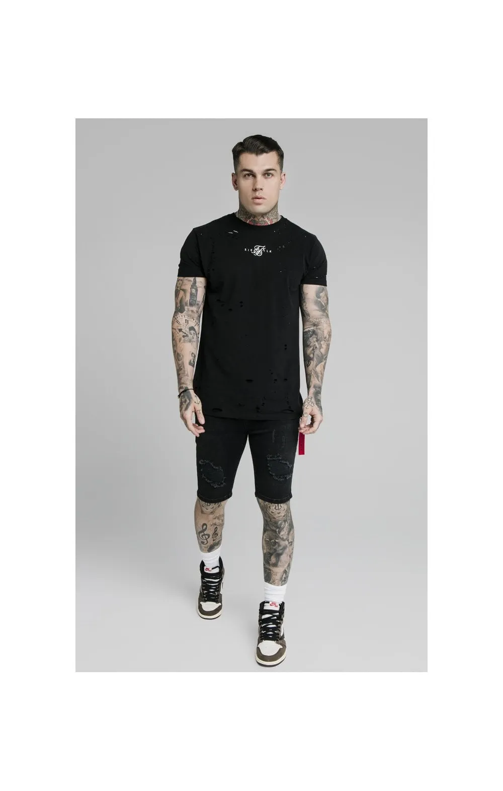 SikSilk Distressed Denim Flight Shorts – Washed Black sold by Siksilk product image thumbnail 5