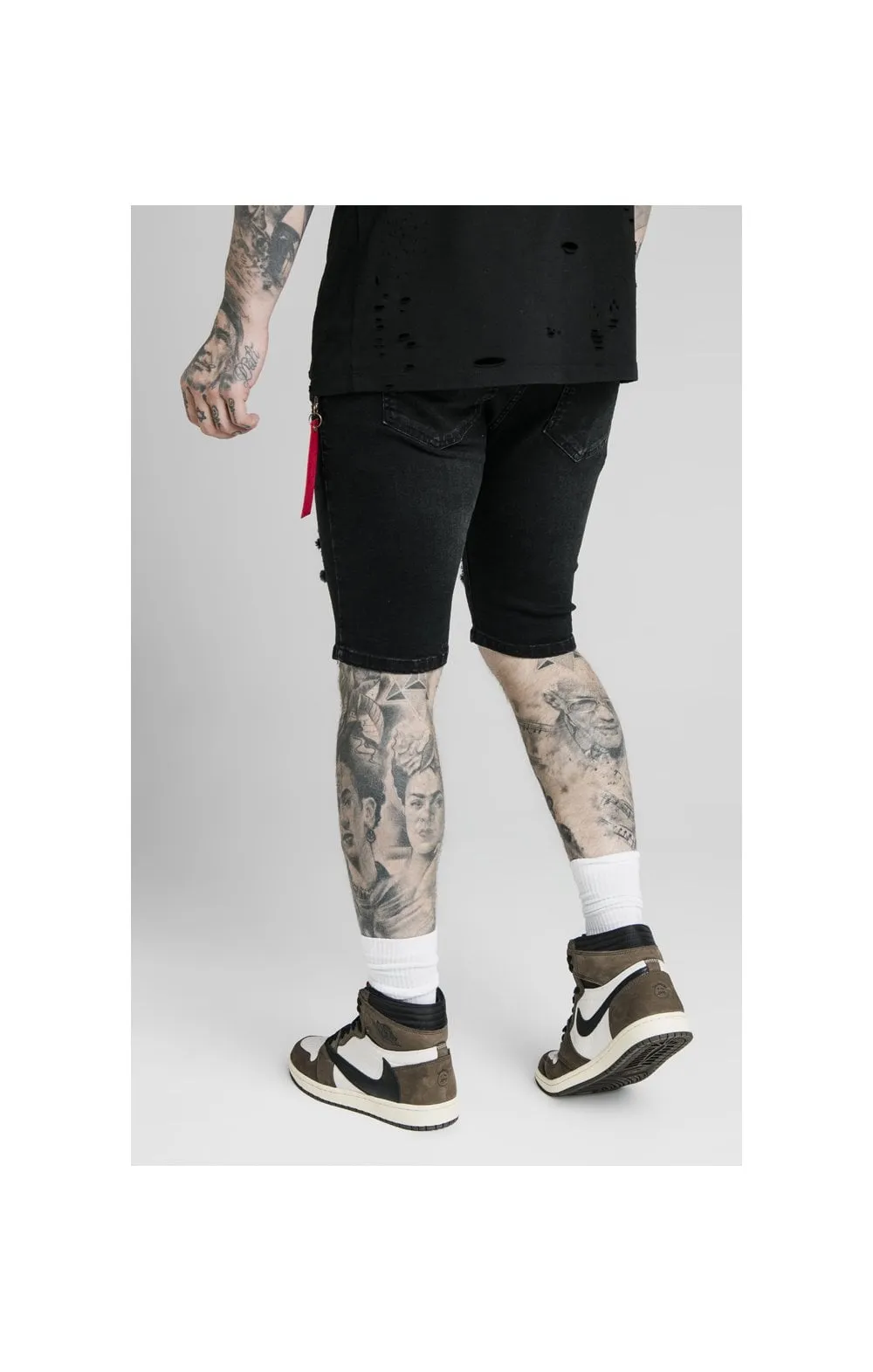 SikSilk Distressed Denim Flight Shorts – Washed Black sold by Siksilk product image thumbnail 2